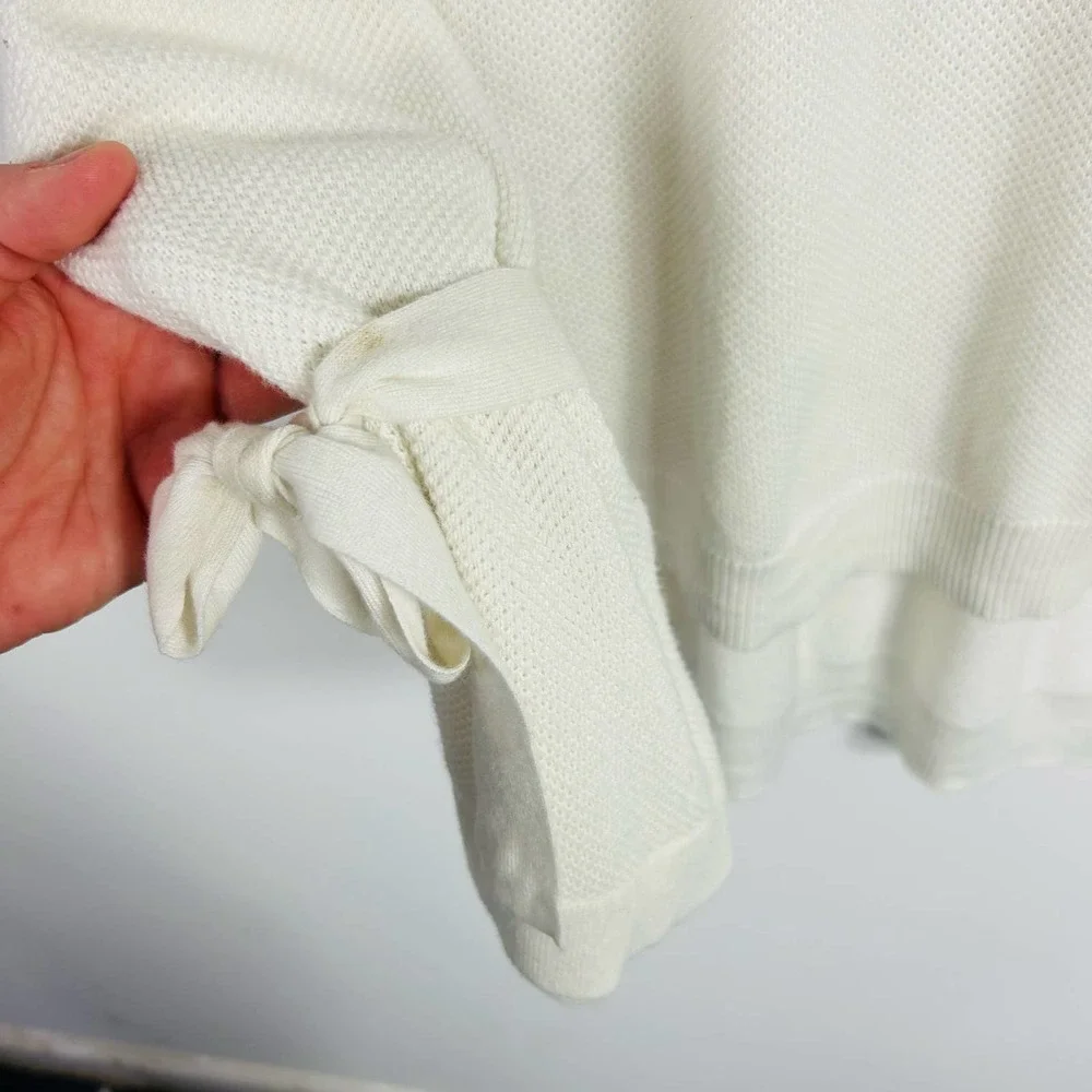 1. State Ivory Waffle Knit Long Sleeved Sweater Wrist Ties Size Medium